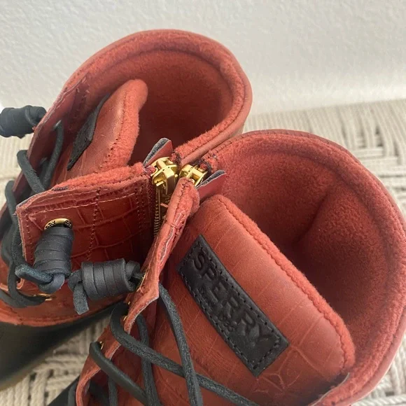 Sperry waterproof saltwater croc emboss red boots duck shoes water snow womans - Picture 11 of 14